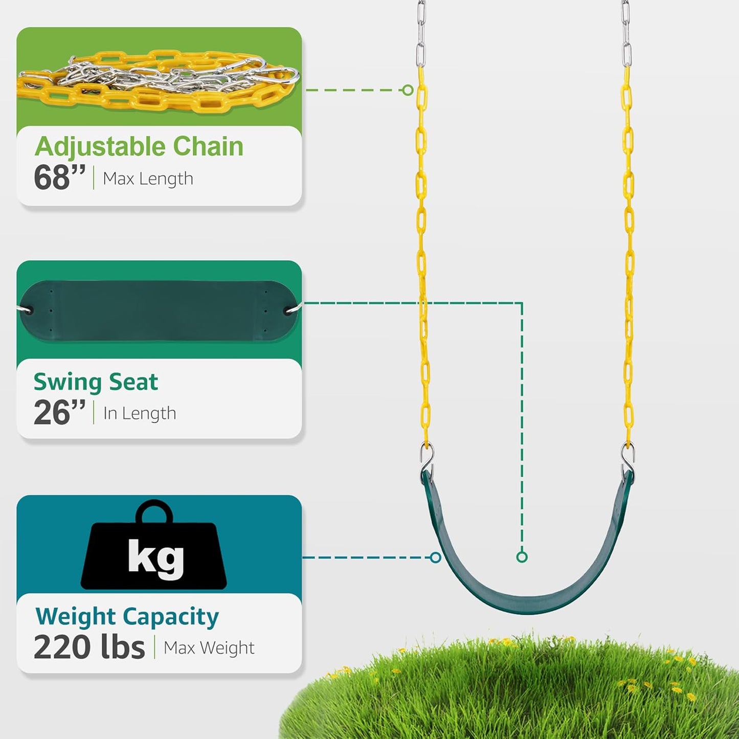 Asiento columpio resistente color verde 66" 250lb