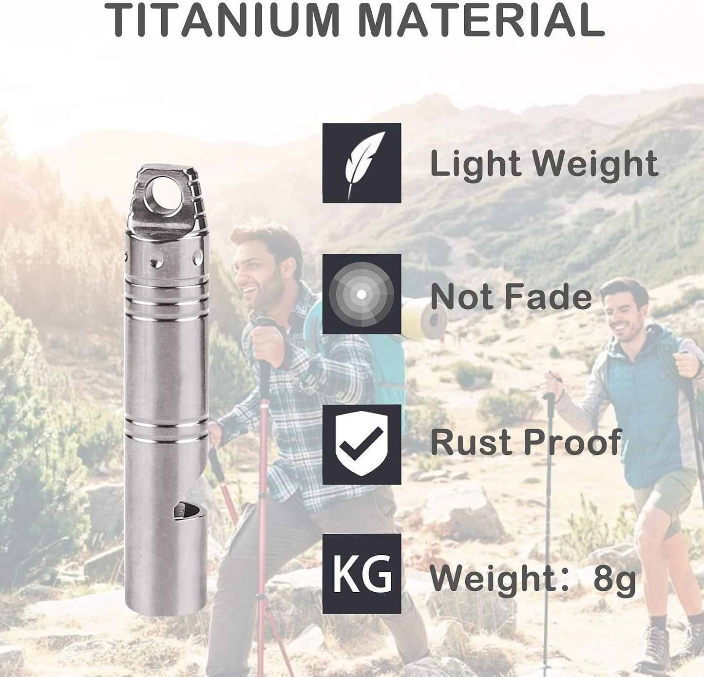 Silbato emergencia llavero titanio 120 dB para acampar