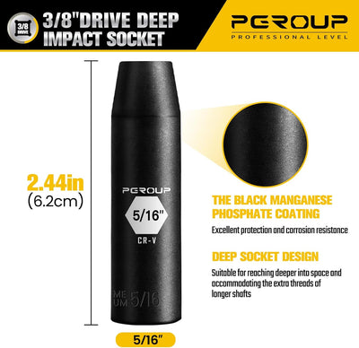 Enchufe impacto profundo 3/8 SAE 5/16" acero Cr-V fosfato