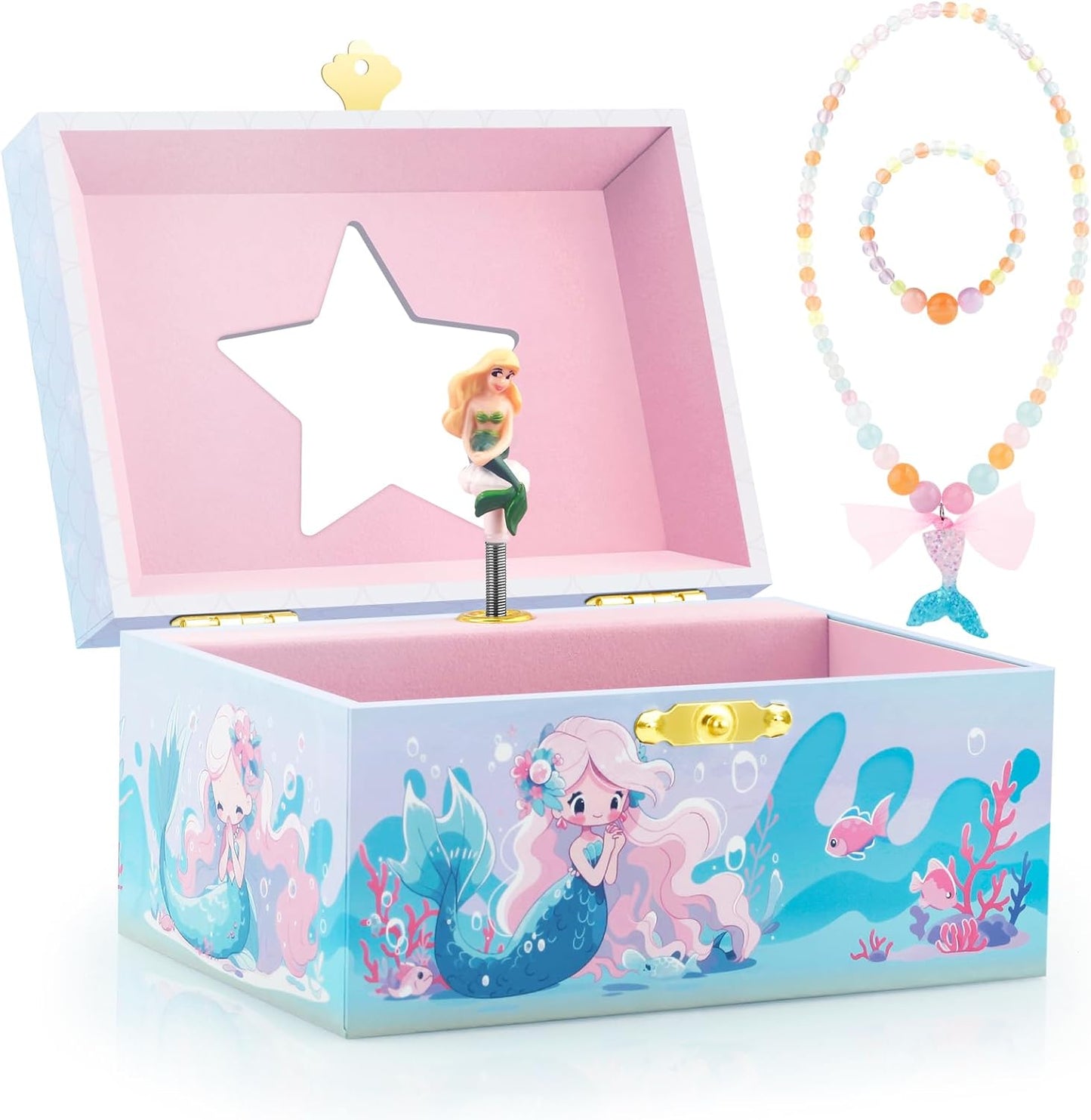 Caja joyería musical niña kit sirena azul