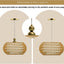 Candelabro ratán cesta tejida bohemia 13.4" 3 luces dorado