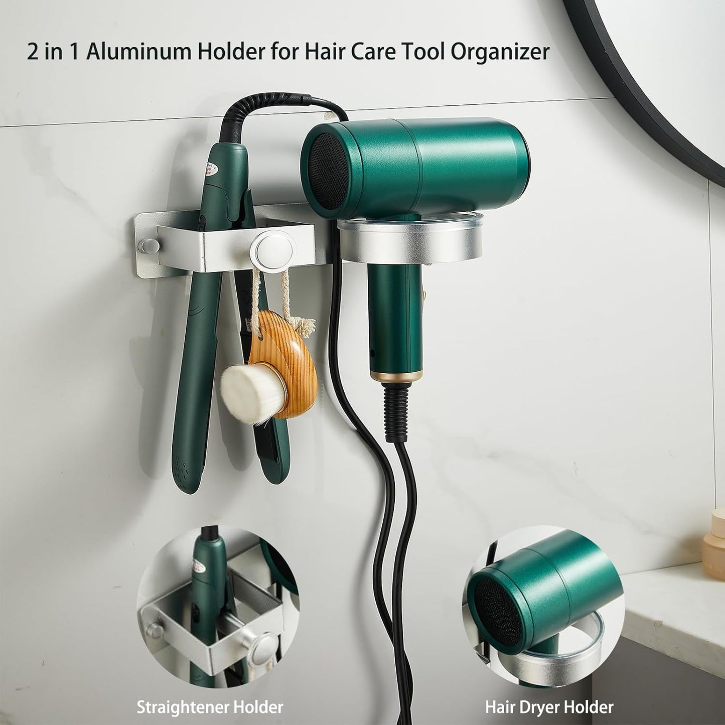 Soporte secador pelo acero inox pared para plancha y rizador