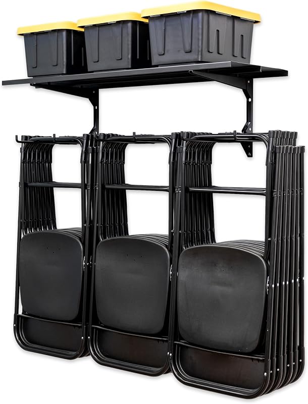 Estante sillas plegable para hogar y garaje con colgadores