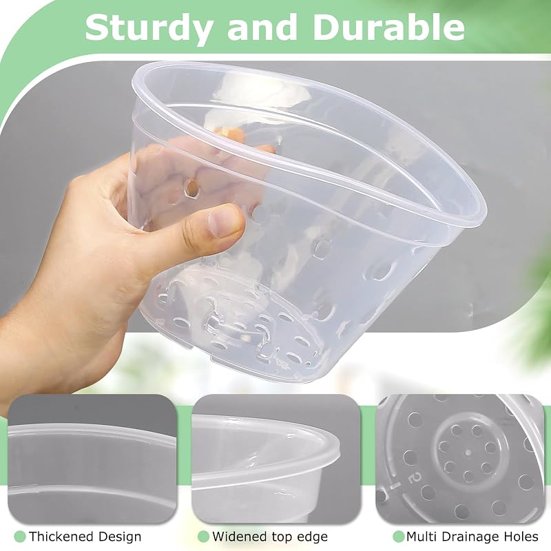 Maceta plástico transparente 5" con platillo set 8