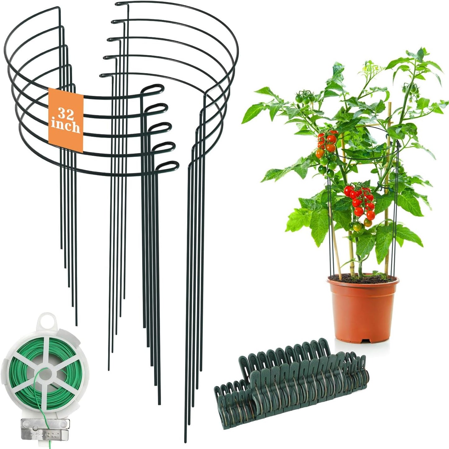 Estacas soporte plantas 32pulg pack 10 metal anillo clip