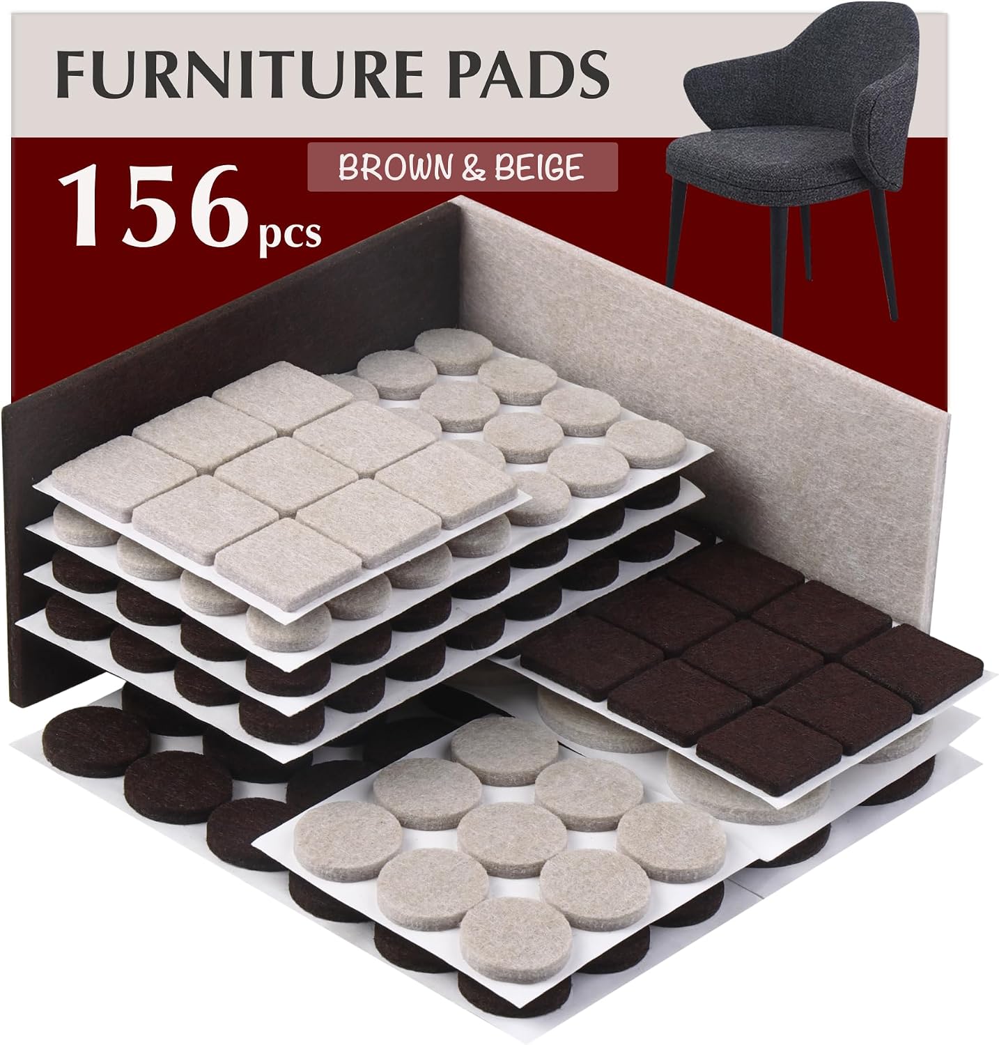 Almohadillas fieltro para muebles patas silla suelo madera 156 pzas