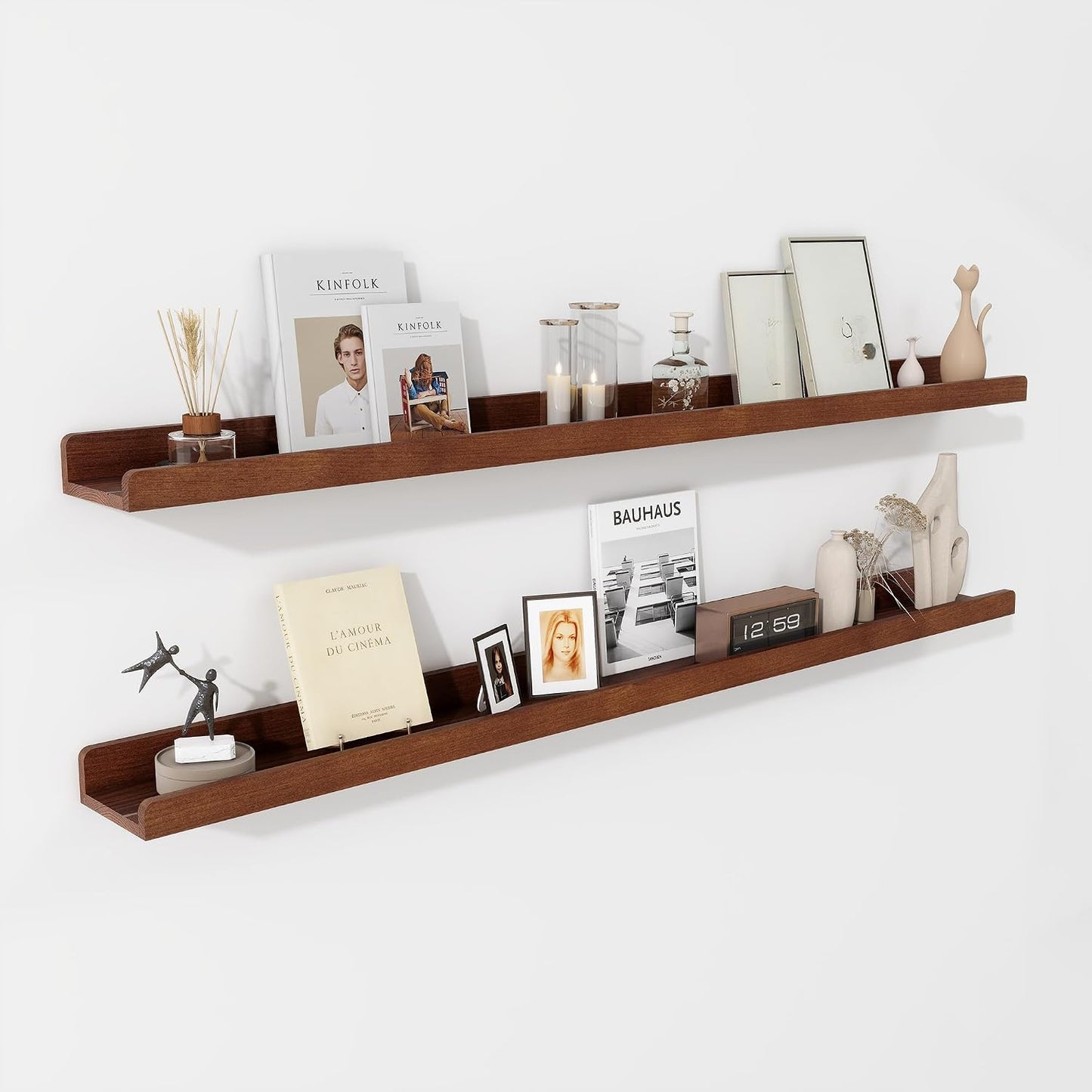 Estantes flotantes 48" madera oscura set 2
