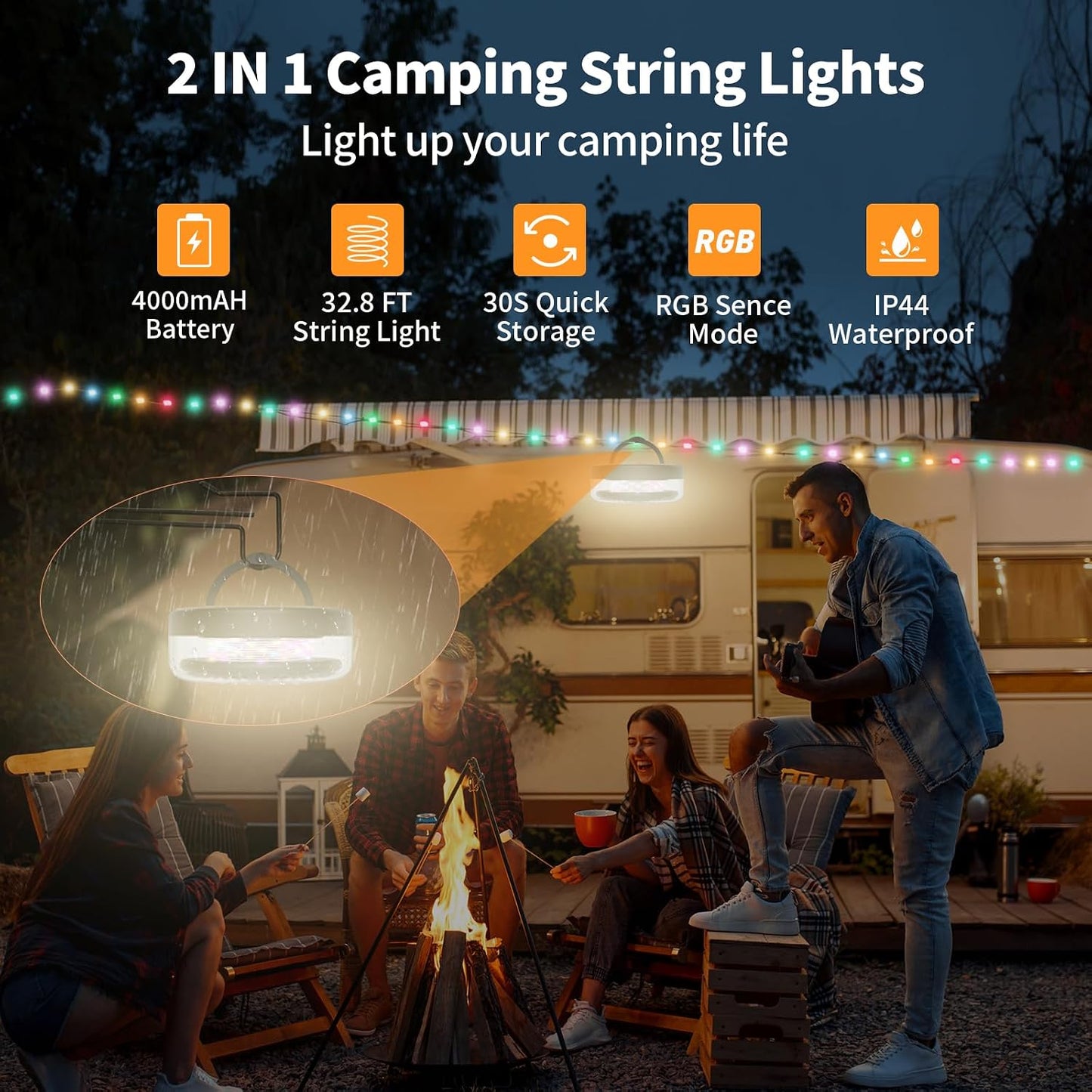Guirnalda luces campamento 32.8ft linterna 2en1 14 modos