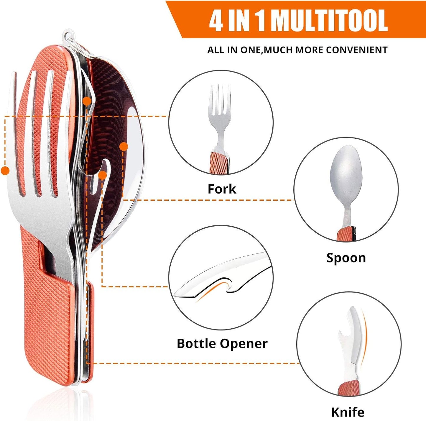 Utensilios campamento 4en1 acero inox con funda