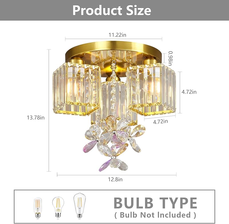 Lámpara techo semiempotrada 3 luces moderna cristal dorado