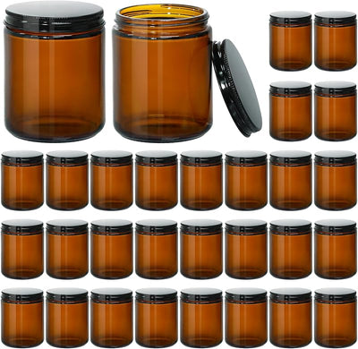 Tarros vela 8oz con tapas metálicas negras pack 30 vidrio