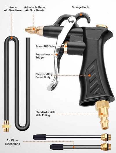 Pistola soplador aire boquilla ajustable manguera universal