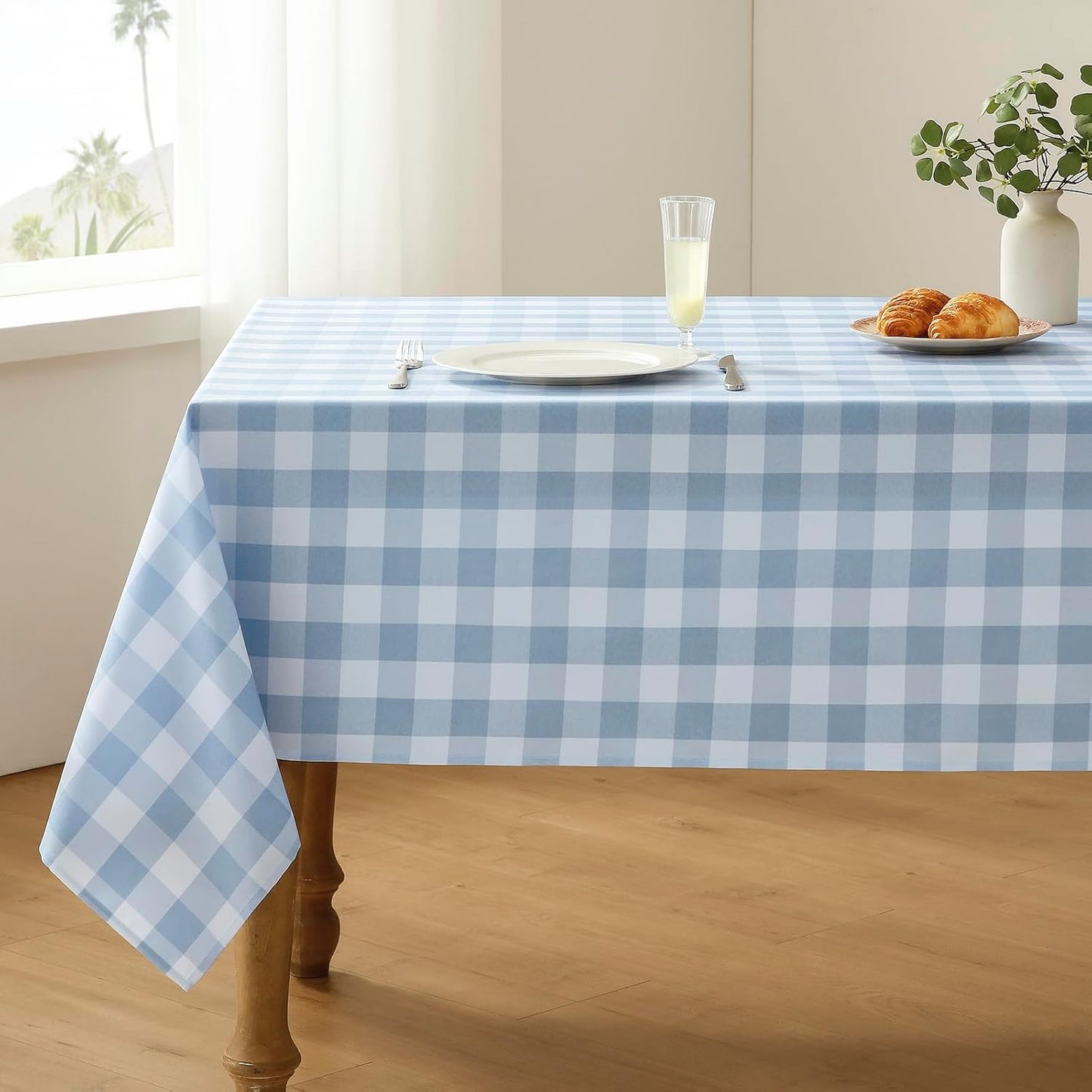 Mantel rectangular gingham impermeable 52x70pulg azul claro