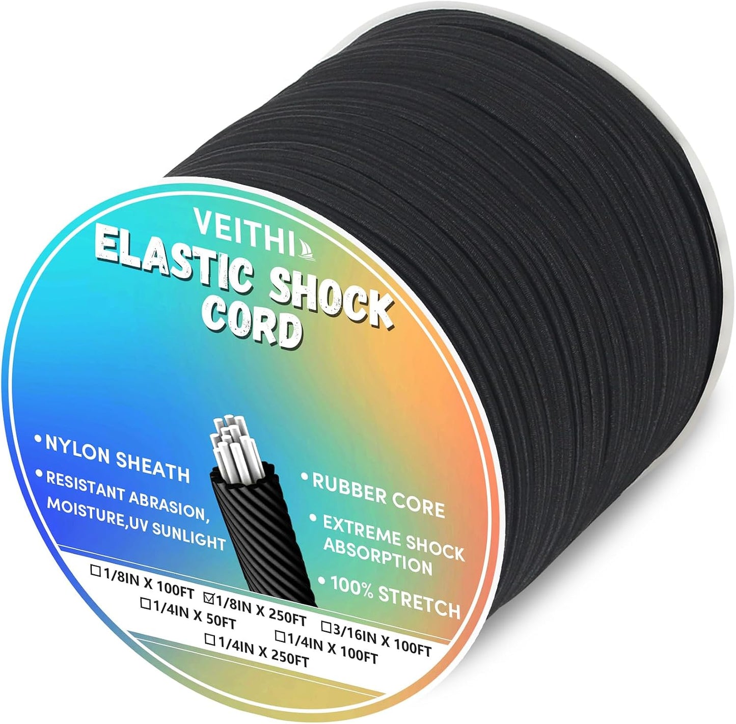 Cuerda elástica negra rollo 250pies para campamento kayak