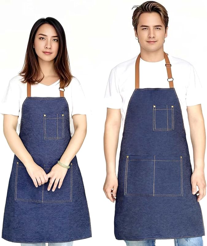 Delantal ajustable con babero 2 bolsillos para chef mujer