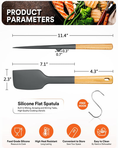 Espátula silicona antiadherente mango madera gris