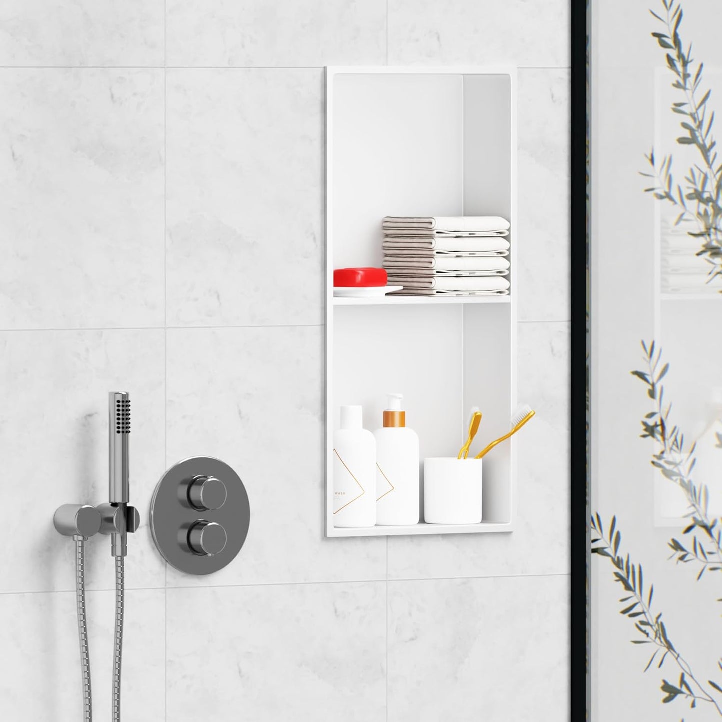 Nicho ducha acero inox 24x12pulg color blanco