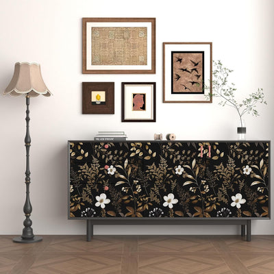 Papel tapiz floral negro autoadhesivo 17.5x118 pulg
