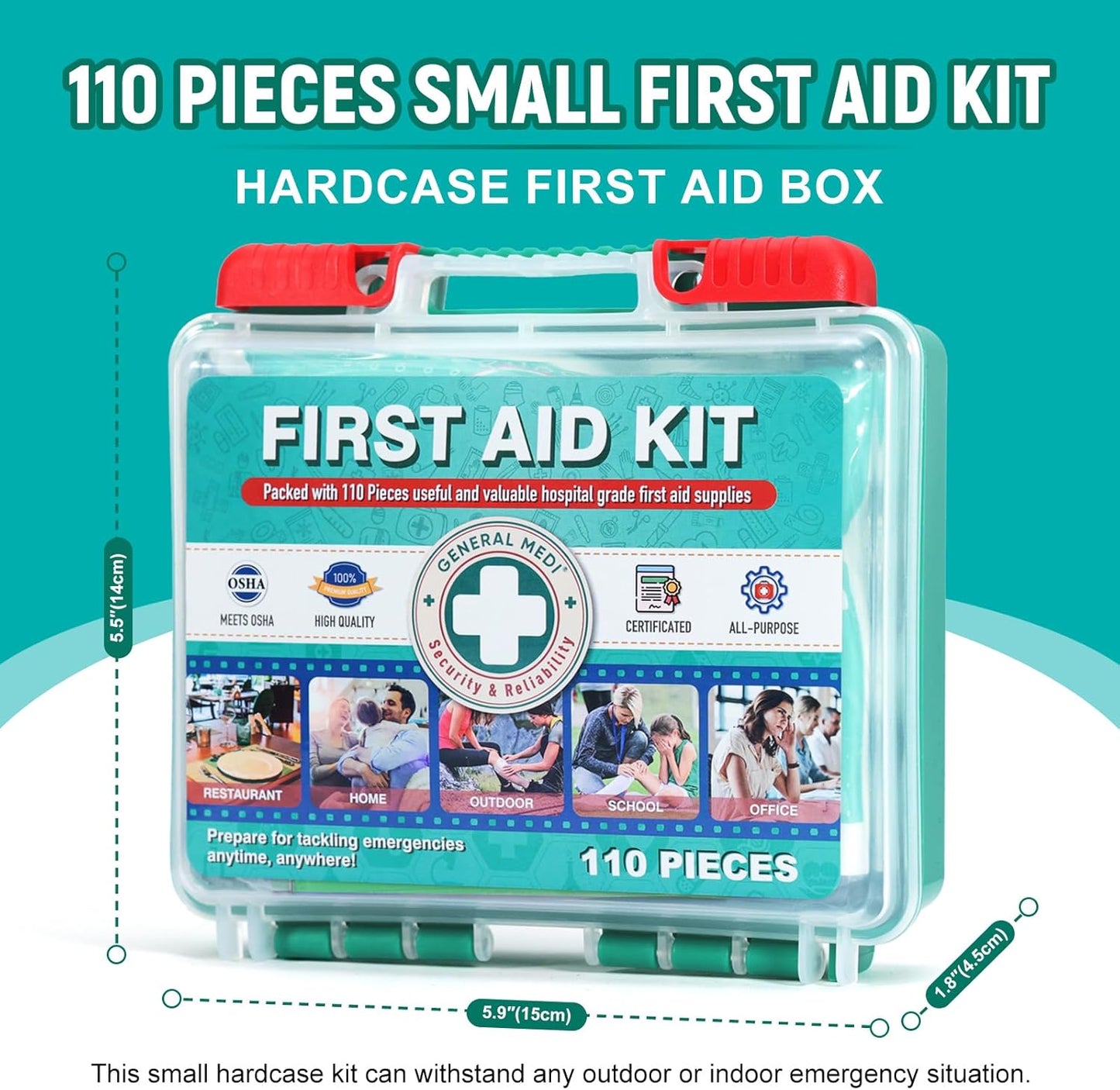Kit primeros auxilios 110 pzas caja rígida para viaje hogar
