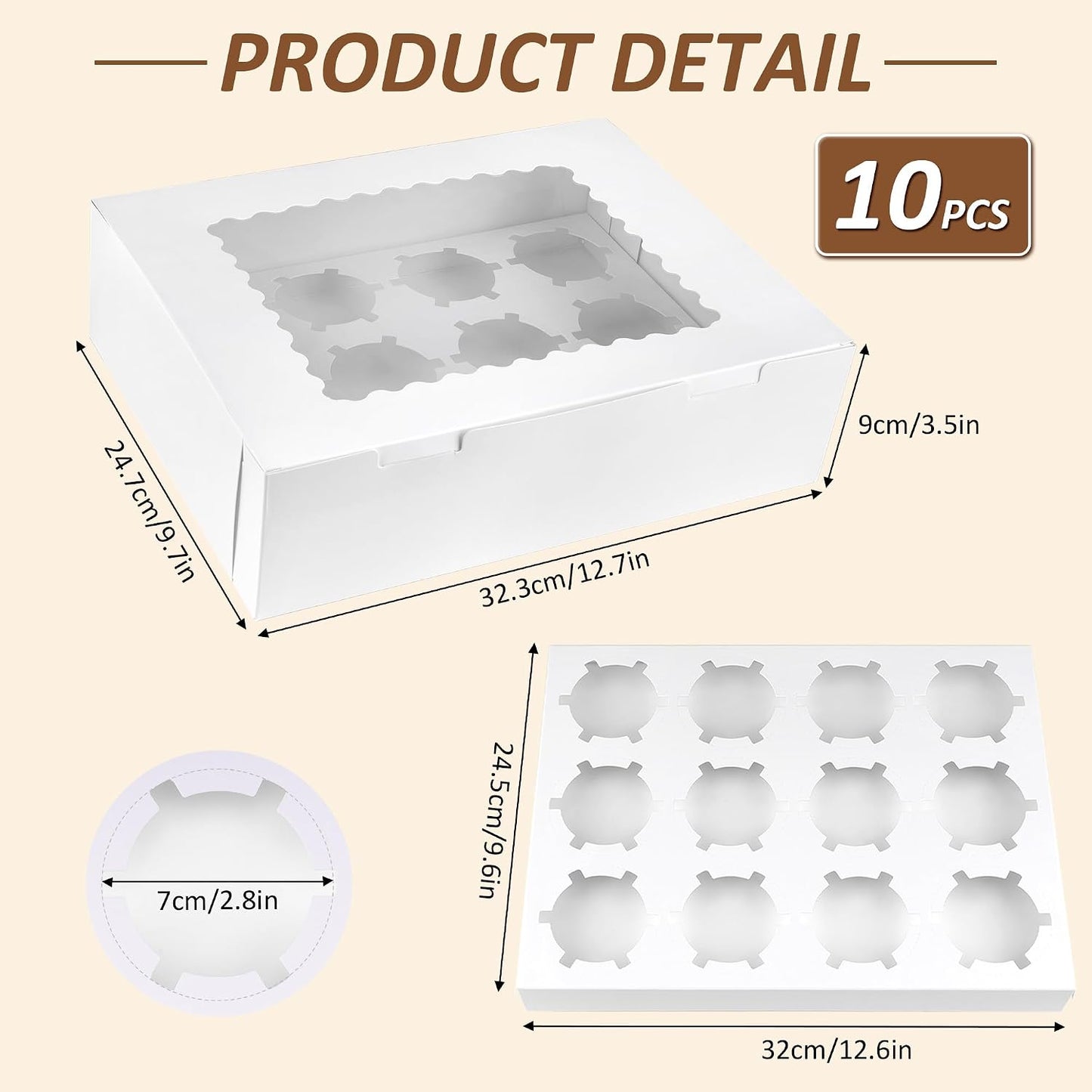 Set 10 Cajas Cartón con Ventana PVC para Magdalenas y Postres