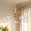Candelabro vintage 5 luces latón mate pantallas cristal