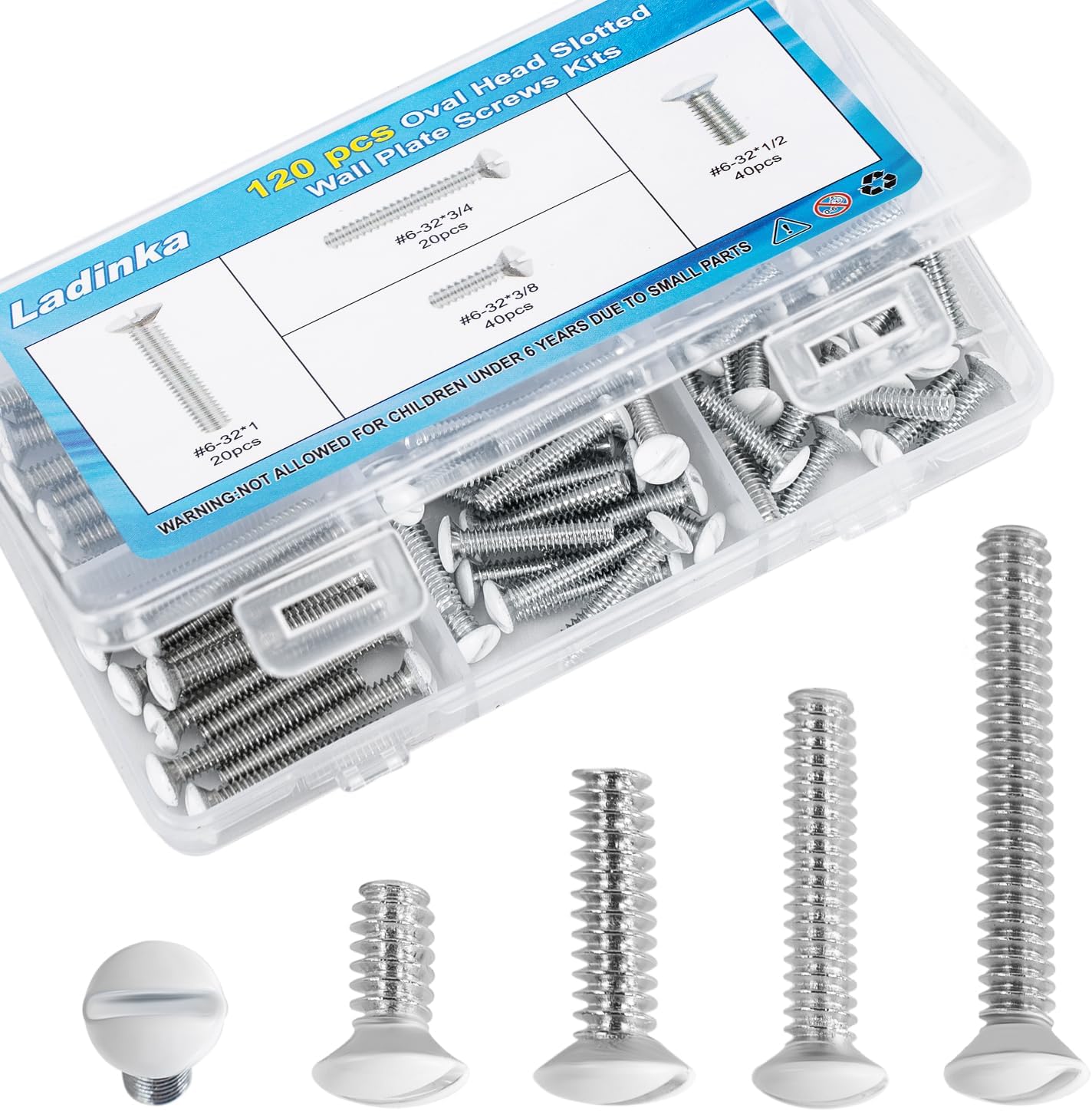 Kit 120 tornillos blancos para placa pared y interruptor 3/8-1pulg