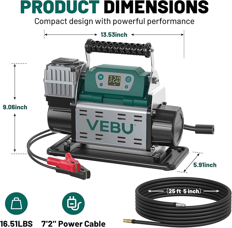 Compresor aire 12V 150PSI inflador neumáticos 5.65CFM
