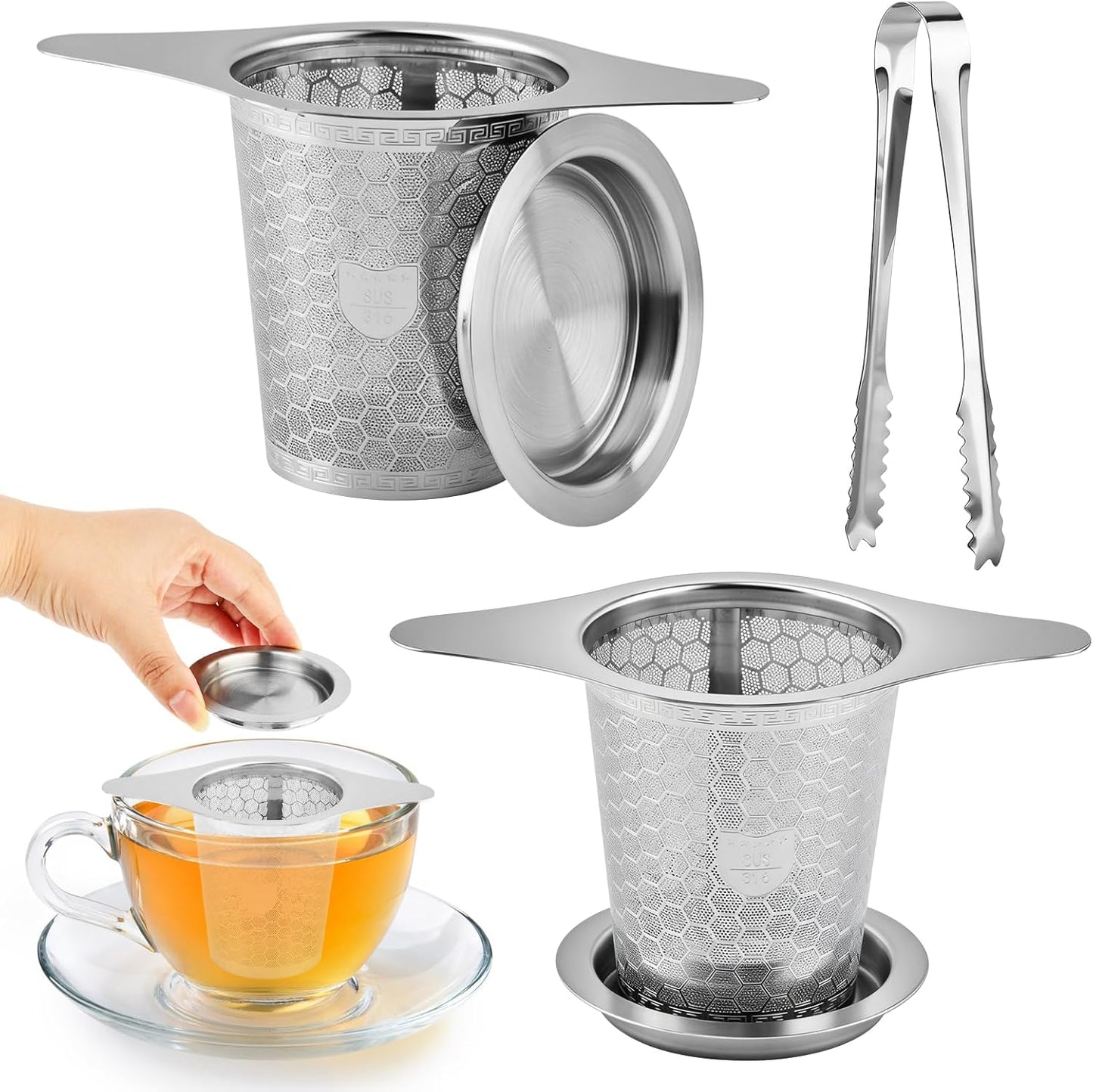 2 Pzas Infusor Té Acero Inox Asa Difusor Malla Fina