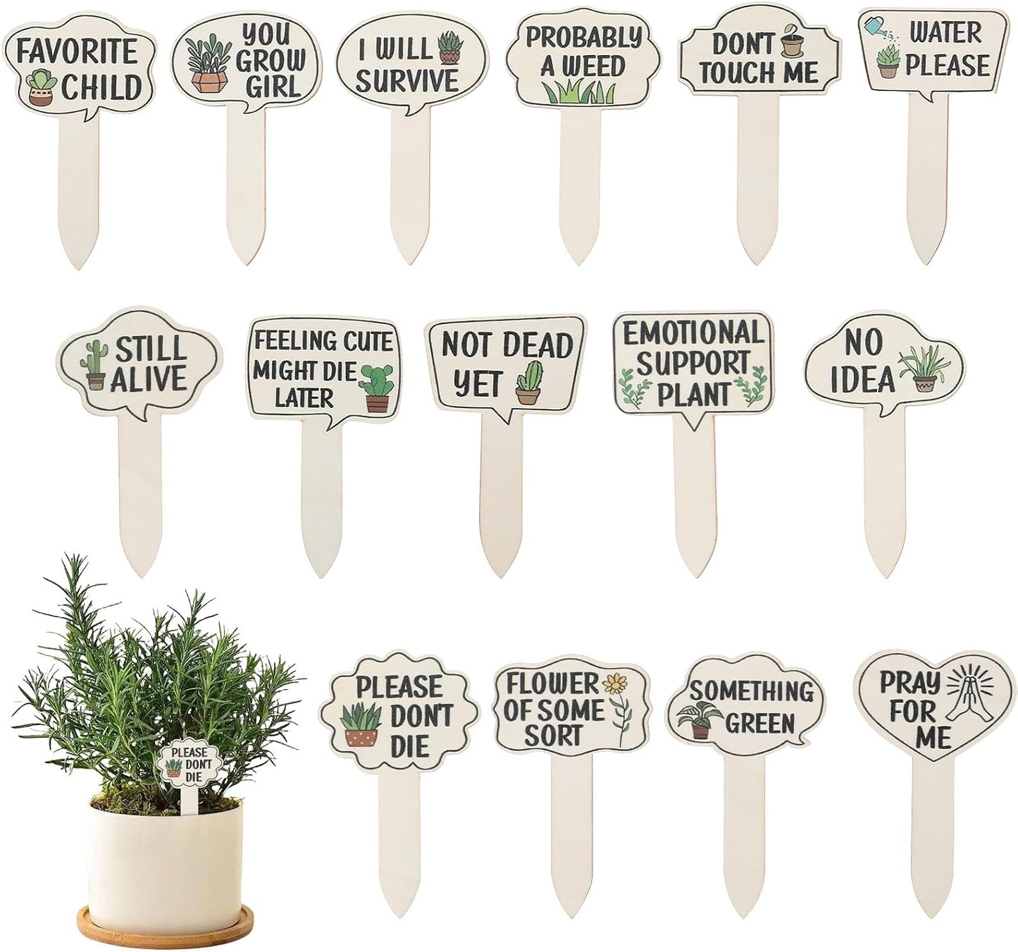 15 Letreros Madera para Plantas Jardín Estacas Decorativas