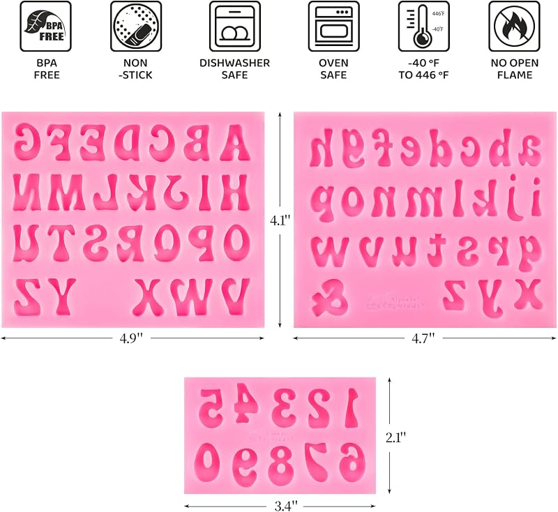 4 Pzas Moldes Silicón Letras Números Fondant