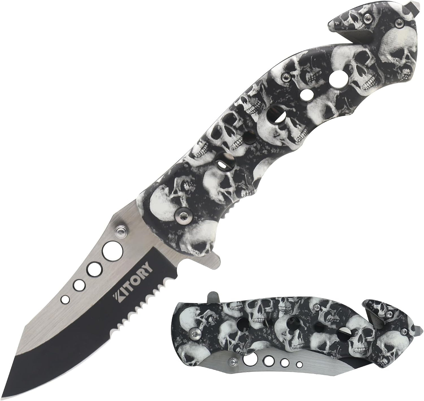 Cuchillo plegable caza acero inox 3.3pulg con rompedor vidrio