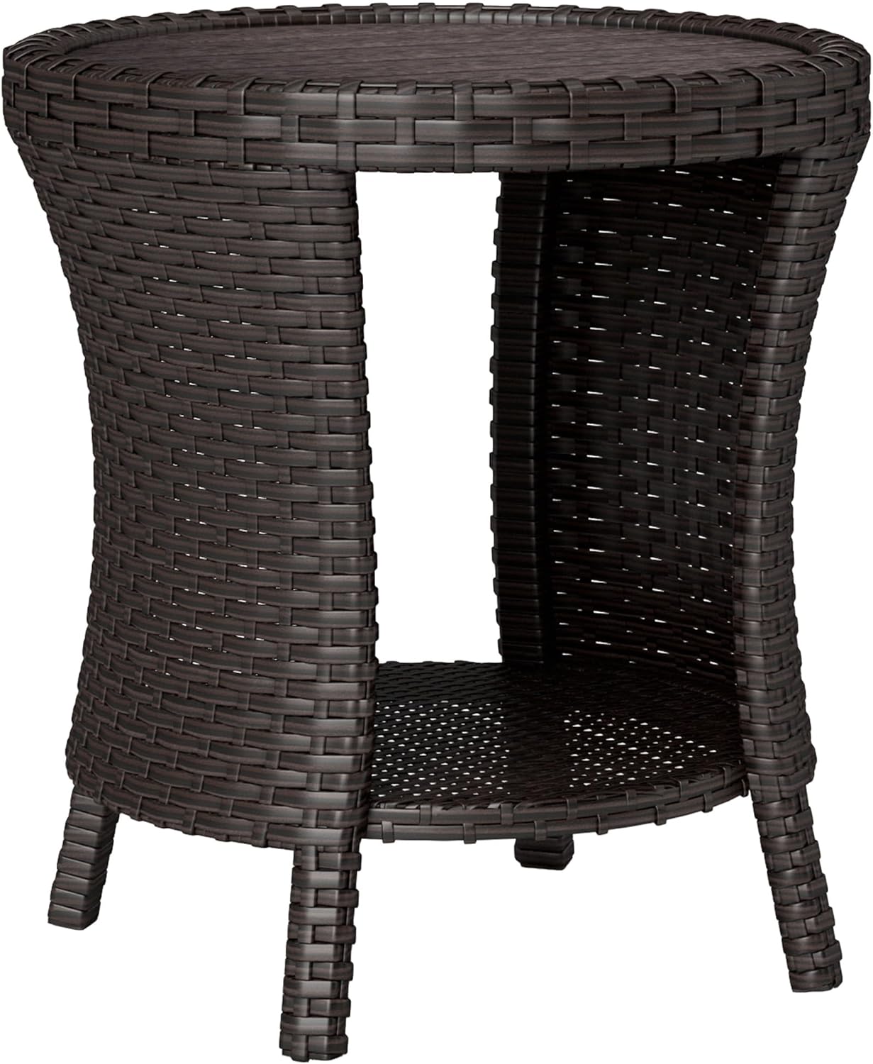 Mesa auxiliar ratán 18" 2 niveles jardín marrón