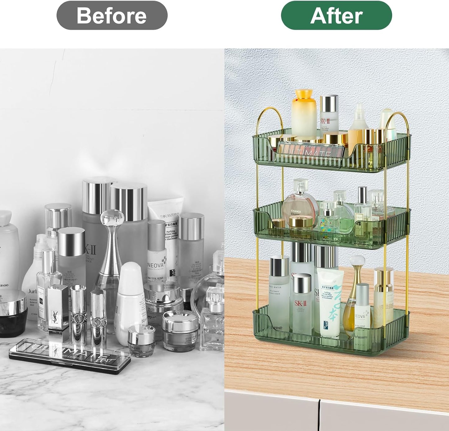 Organiz. baño 3 pisos estilo lujo para cosméticos