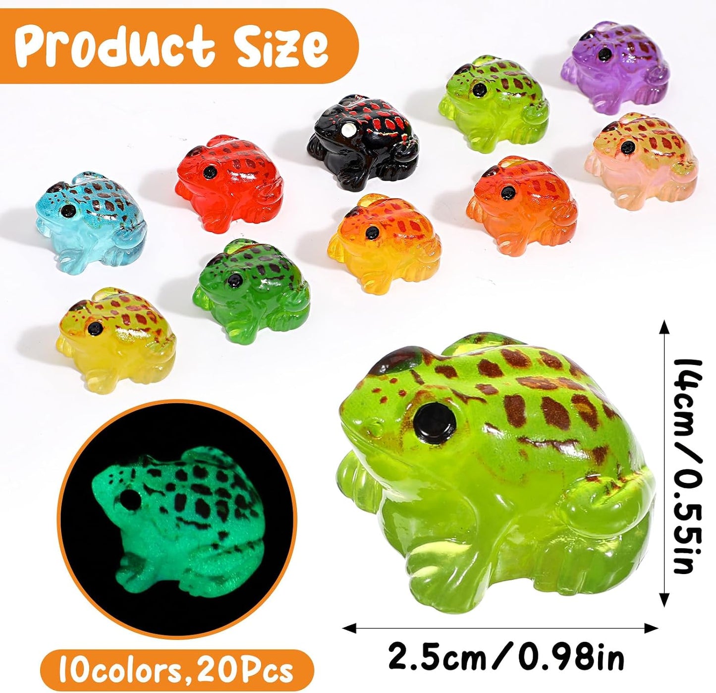 20 Pzas Ranas Resina Luminosa 10 Colores para Terrario Manualidades