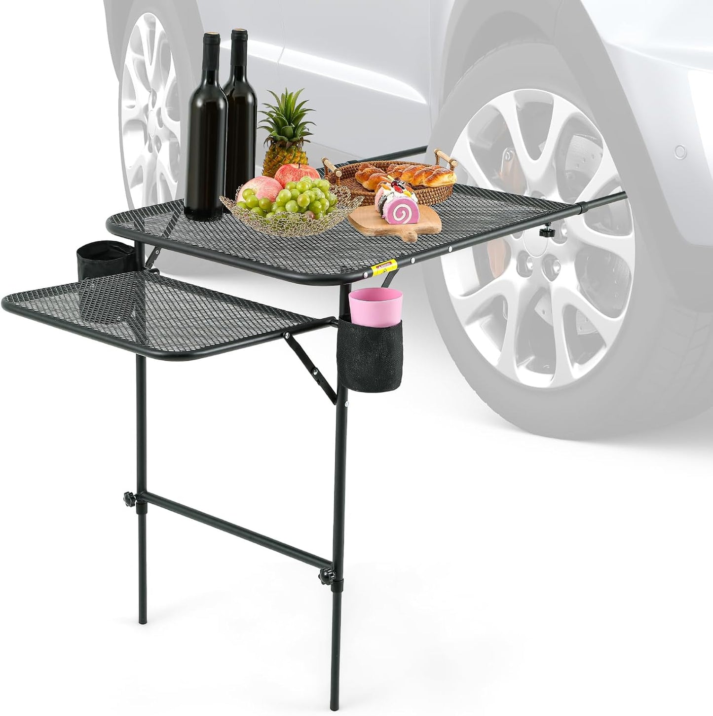Mesa plegable neumáticos campamento con 2 portavasos