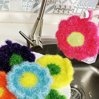 6 Pzas Fregadores Acrílicos Forma Flor Paños Esponja Cocina