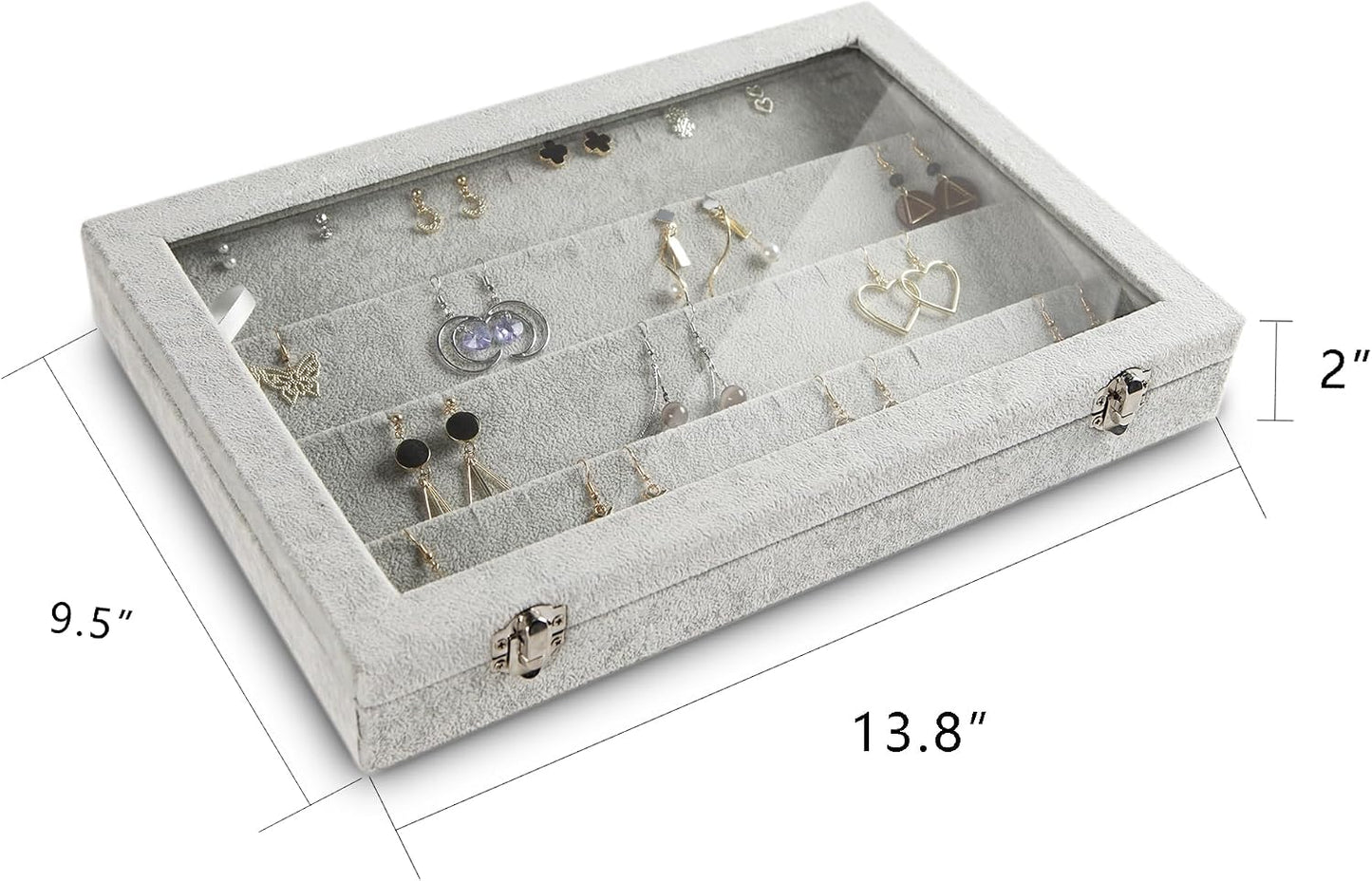 Organiz. joyas terciopelo con tapa vidrio ranuras
