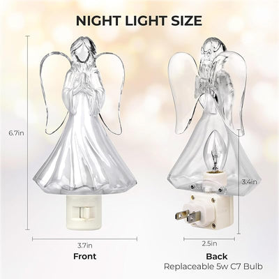 2 Luces Nocturnas Ángel Rezando Enchufables Giratorio 360