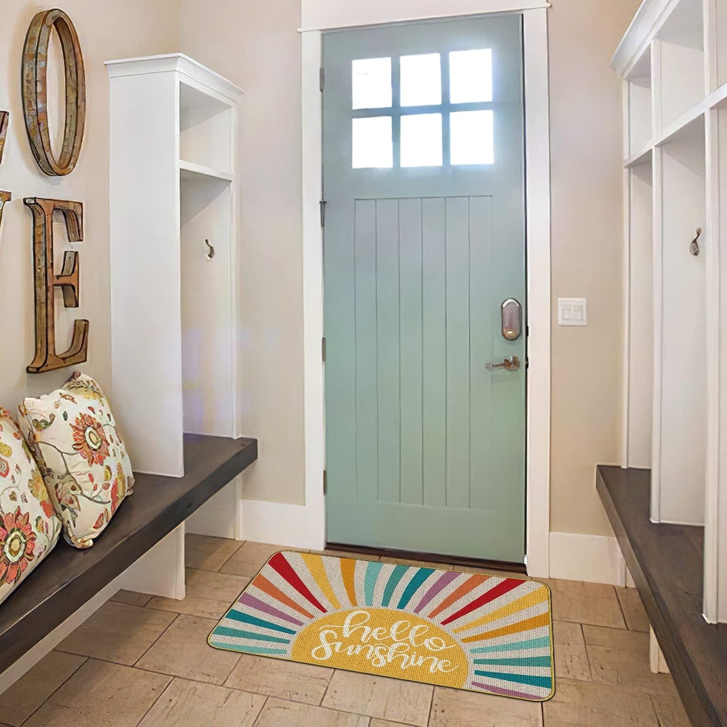 Tapete retro Hello Sunshine 30x17" para entrada y hogar