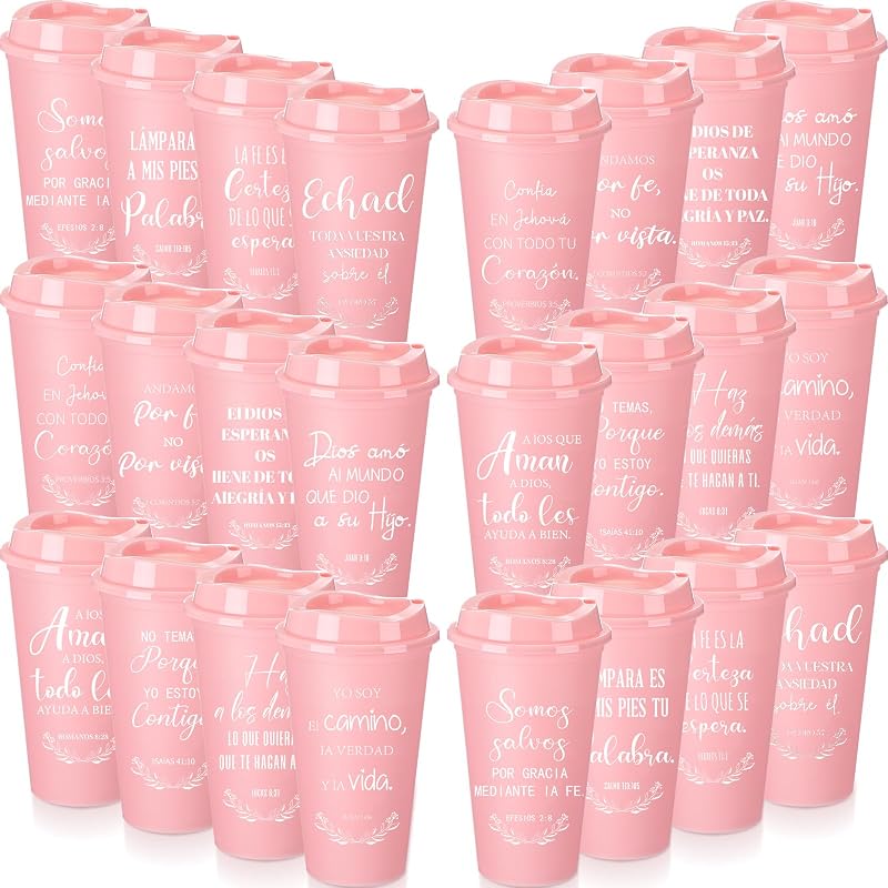 Vasos cristianos reutilizables 16oz con tapa rosa
