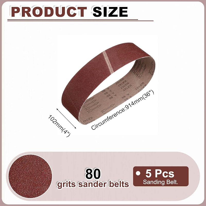 Correas lijado 4x36pulg 5pzas grano 80
