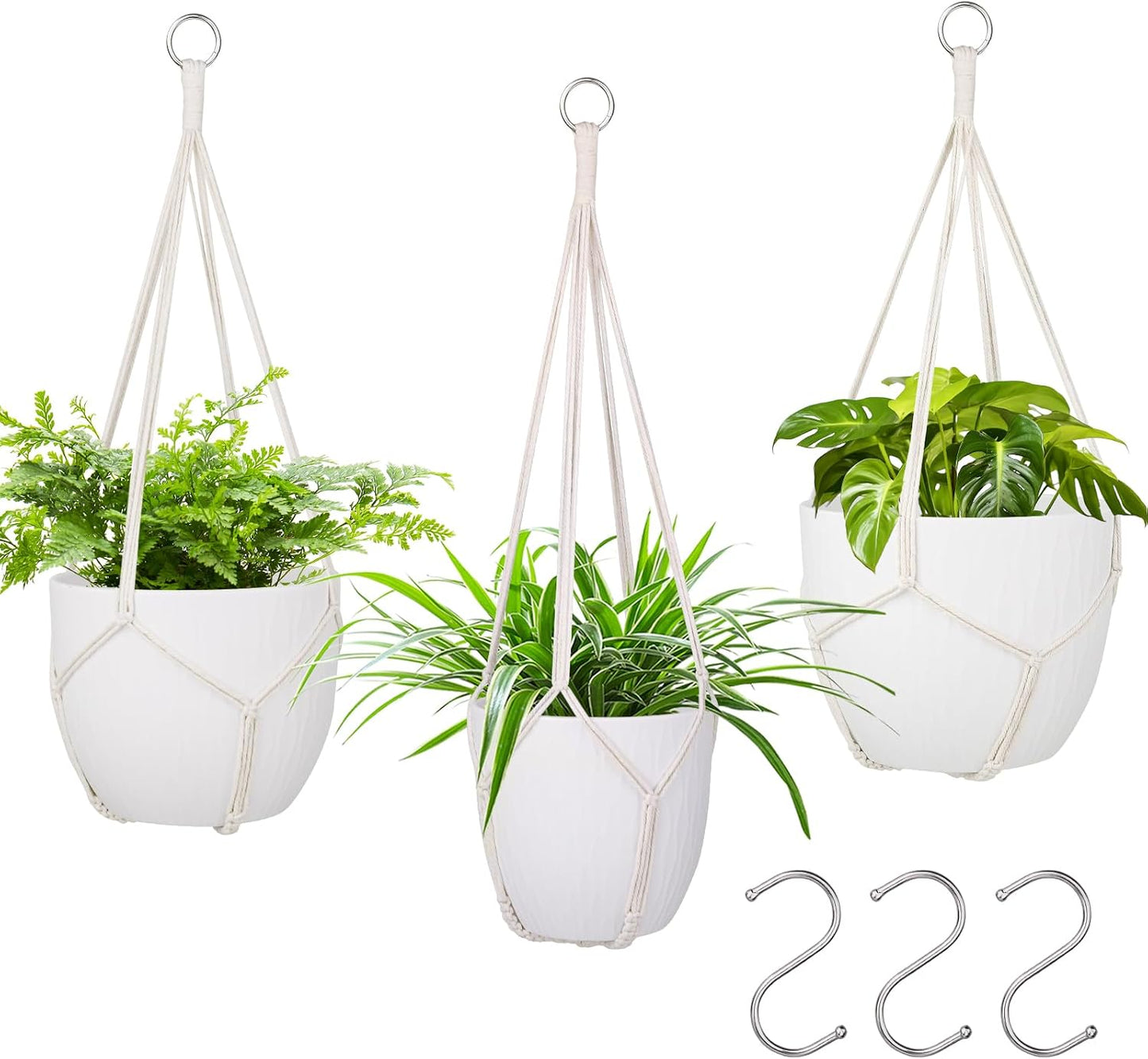 3 Colgadores Macramé para Plantas con 3 Ganchos Decoración Bohemia