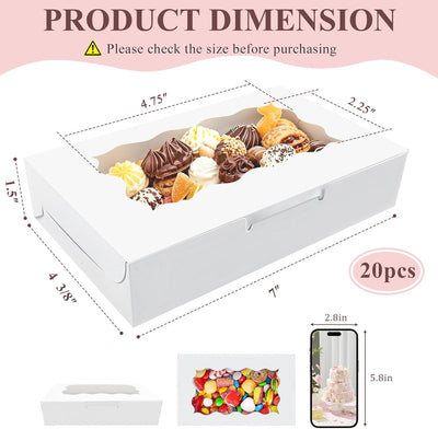 20 Cajas Blancas con Ventana 7x4 3/8x1 1/2pulg para Postres