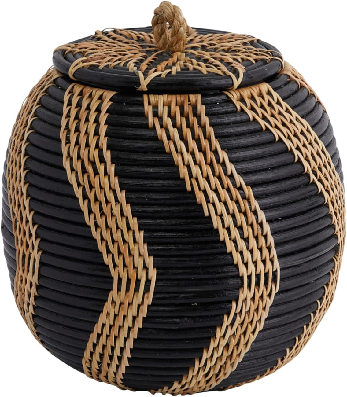 Cesta ratán tejida a mano con tapa natural y negro
