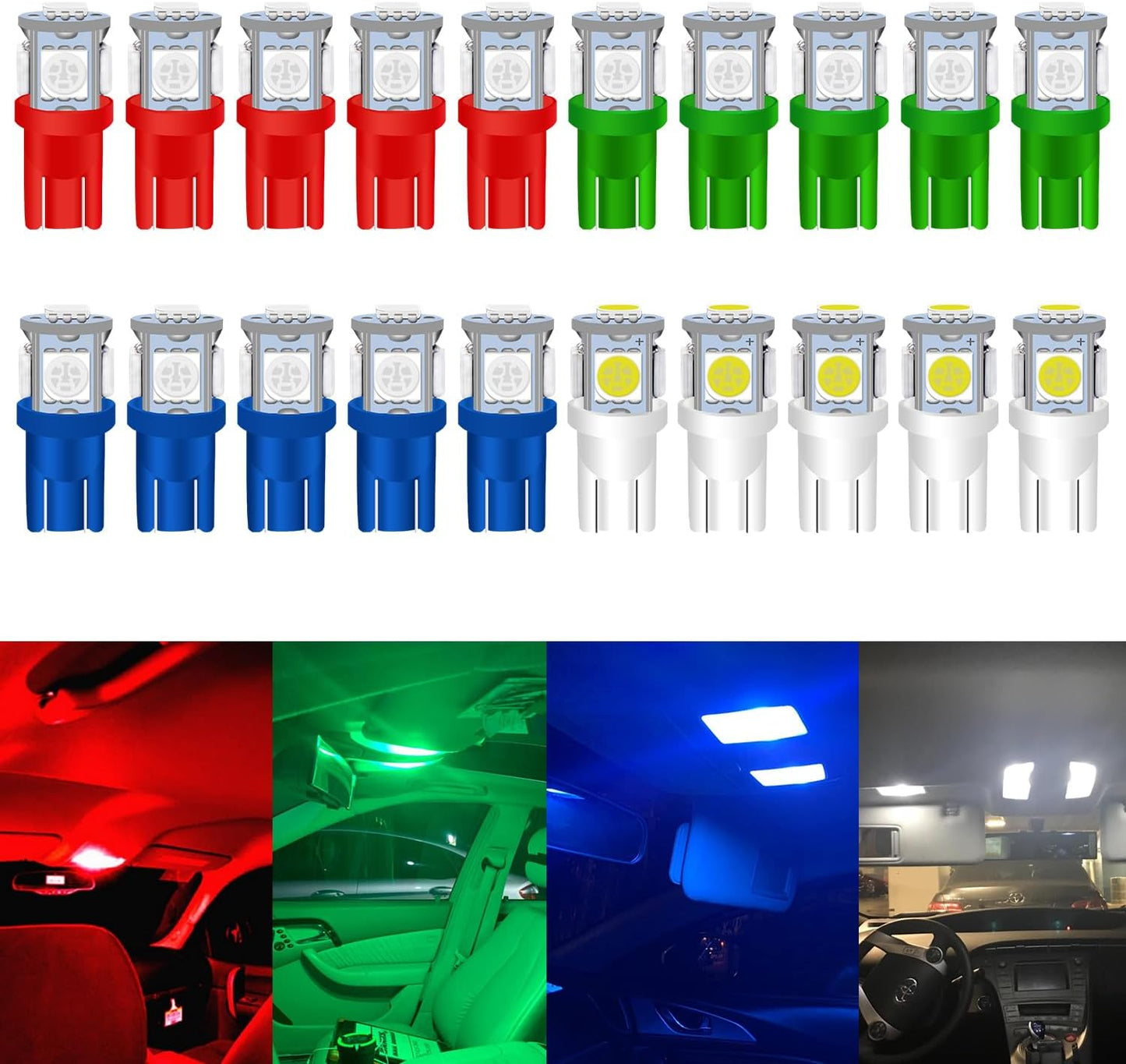 20 Bombillas LED T10 W5W Reemplazo Coche