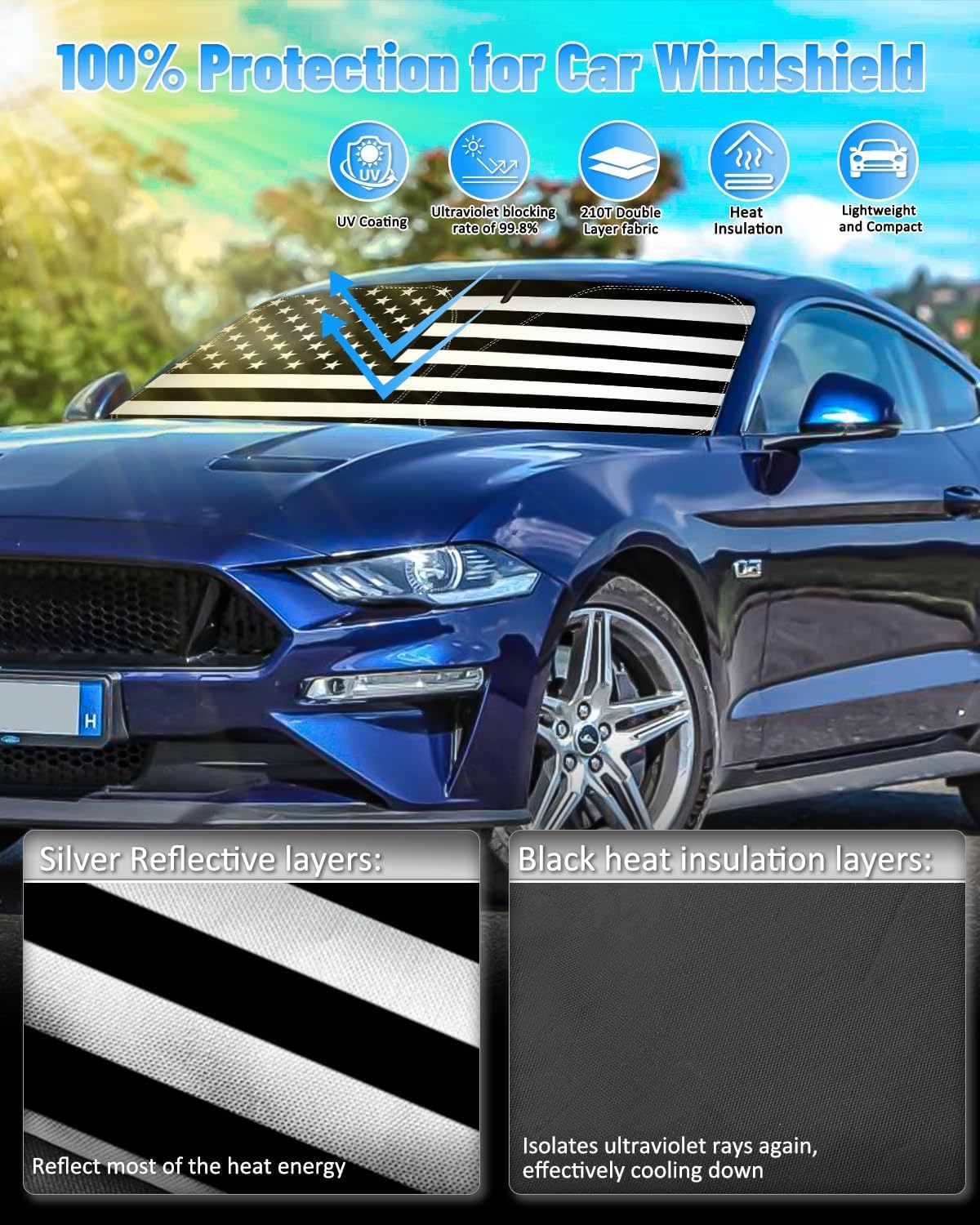 Parasol plegable reflectante para Ford Mustang 15-24