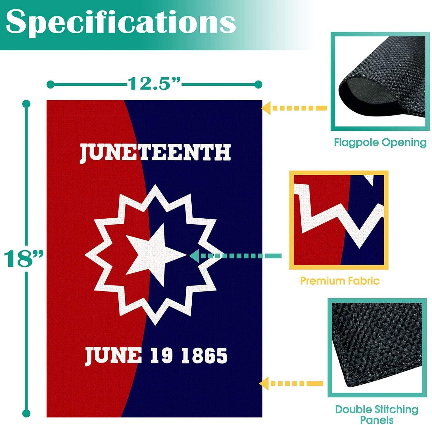 Bandera jardín 12x18pulg doble cara 19 de junio patriótica