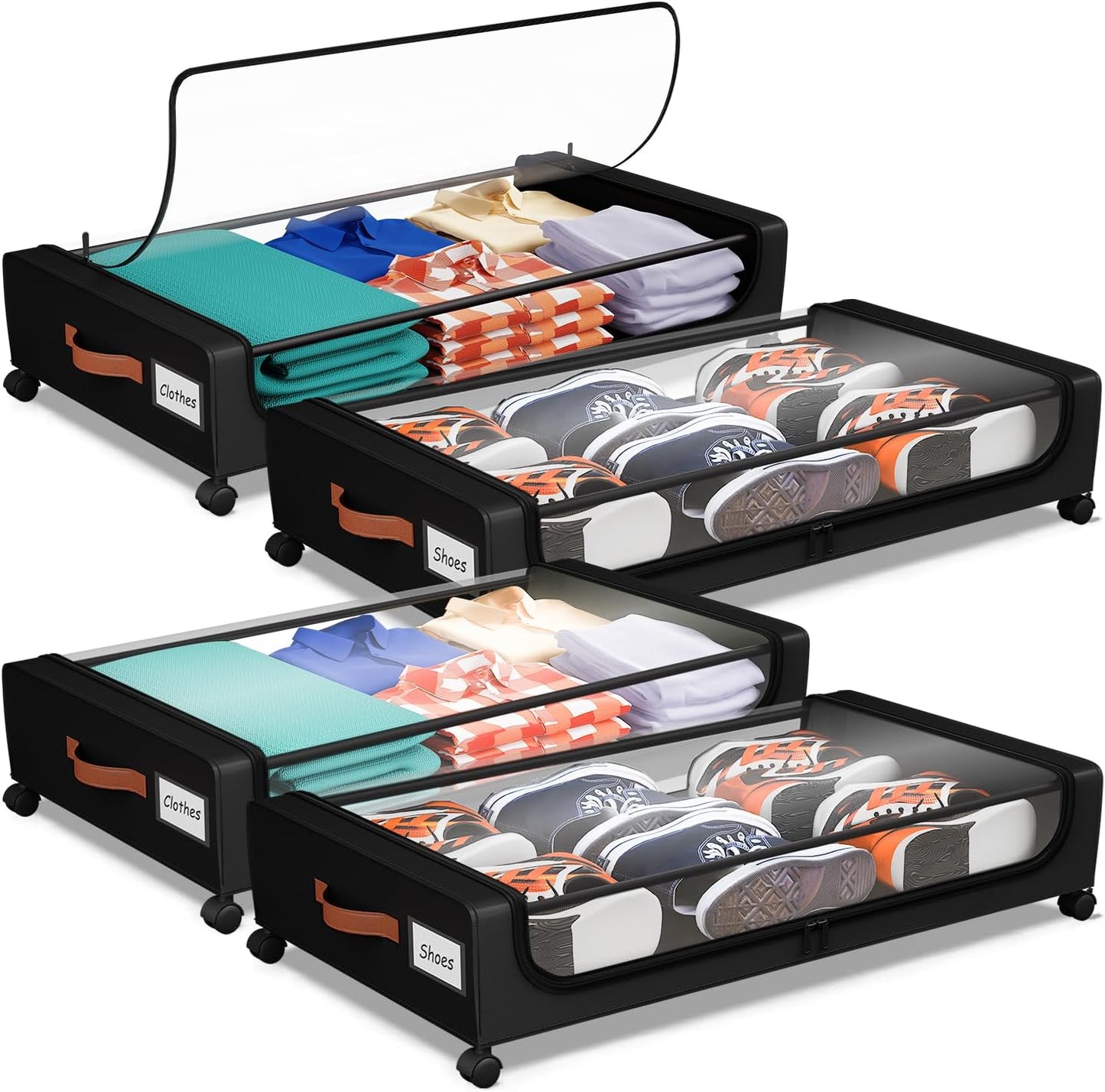 Contenedores almacenamiento bajo cama XXL 60l set 4 negro