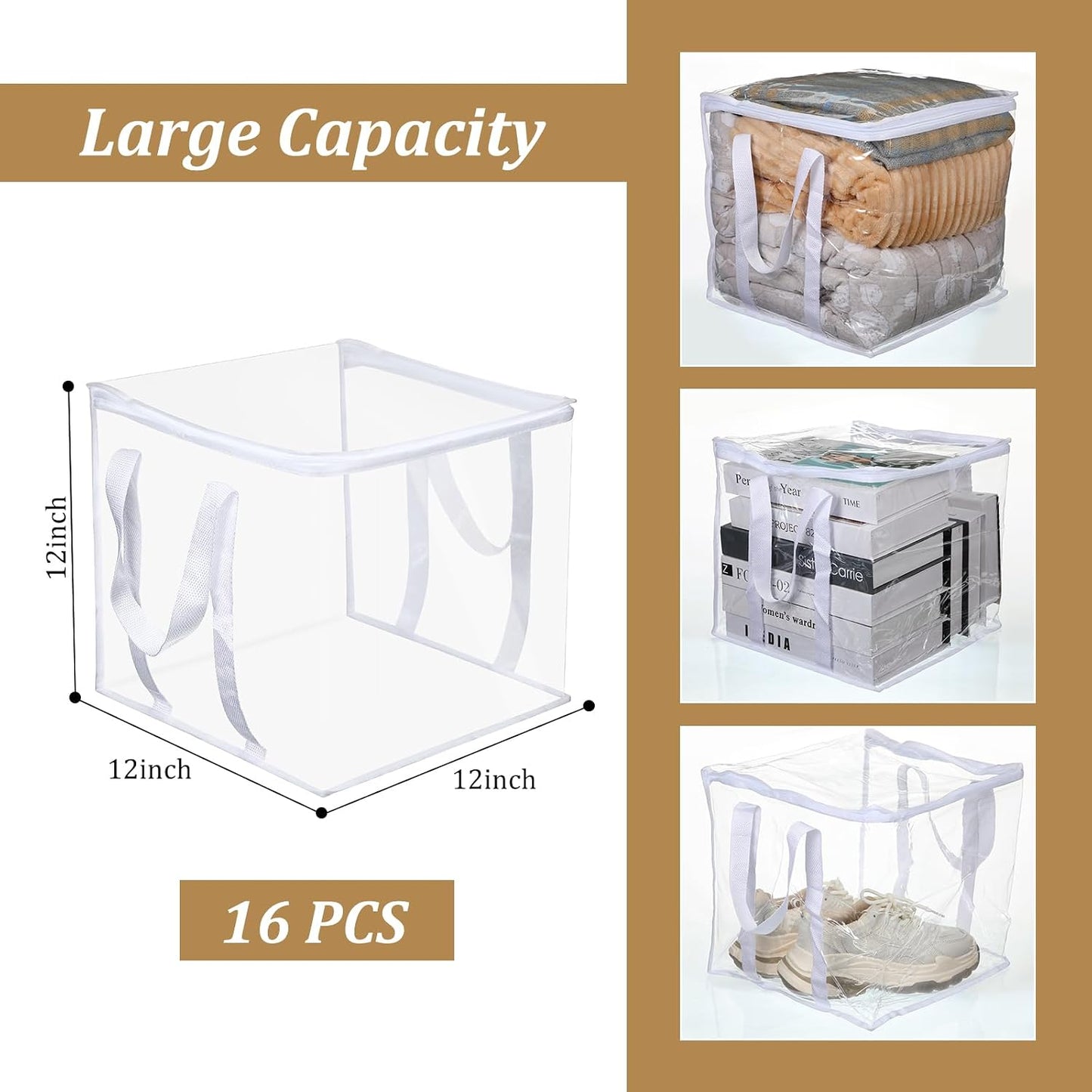 16 Bolsas Almacenamiento 12x12" Transparentes con Cremallera