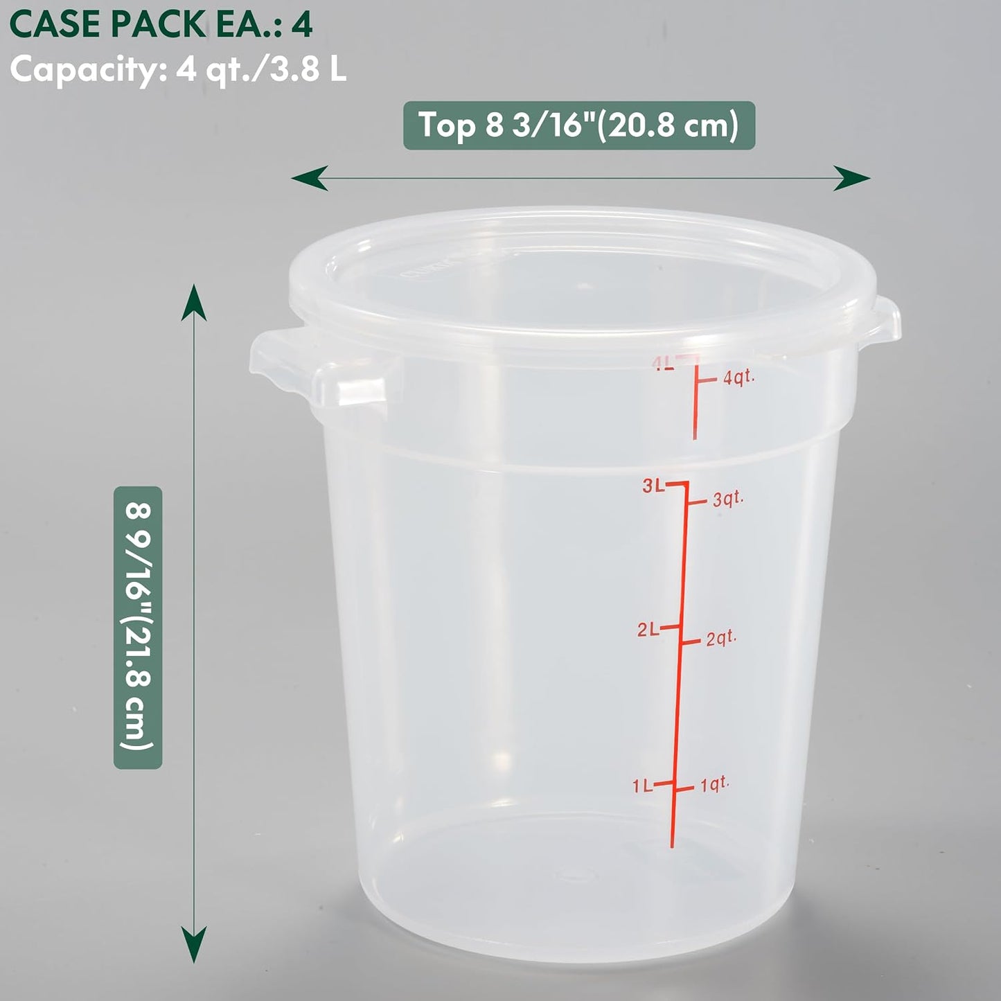 Envase alimento translúcido 4qt con tapa set 4